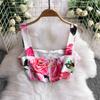 Summer Designer Rose Print Runway 2 Piece Set Women's Spaghetti Strap Vest Tops And Long Midi Skirt Holiday Beach Suit