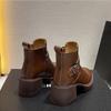 Leather Platform Women's Boots New British High Heels Small Height Increase Thick Heels Short Boots Winter Velvet Shoes Women