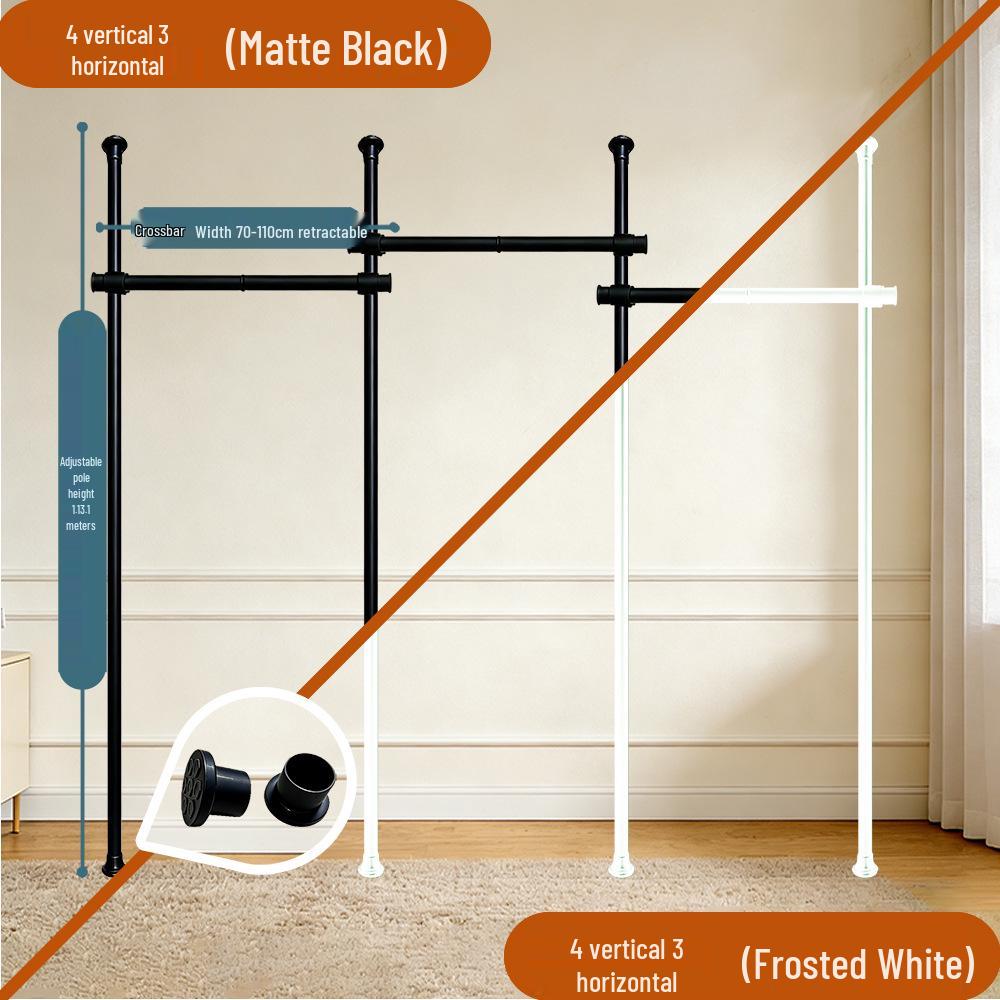 Adjustable Wardrobe Rack: Retractable Floor-to-Ceiling Clothes Hanger and Storage for Bedroom Use.