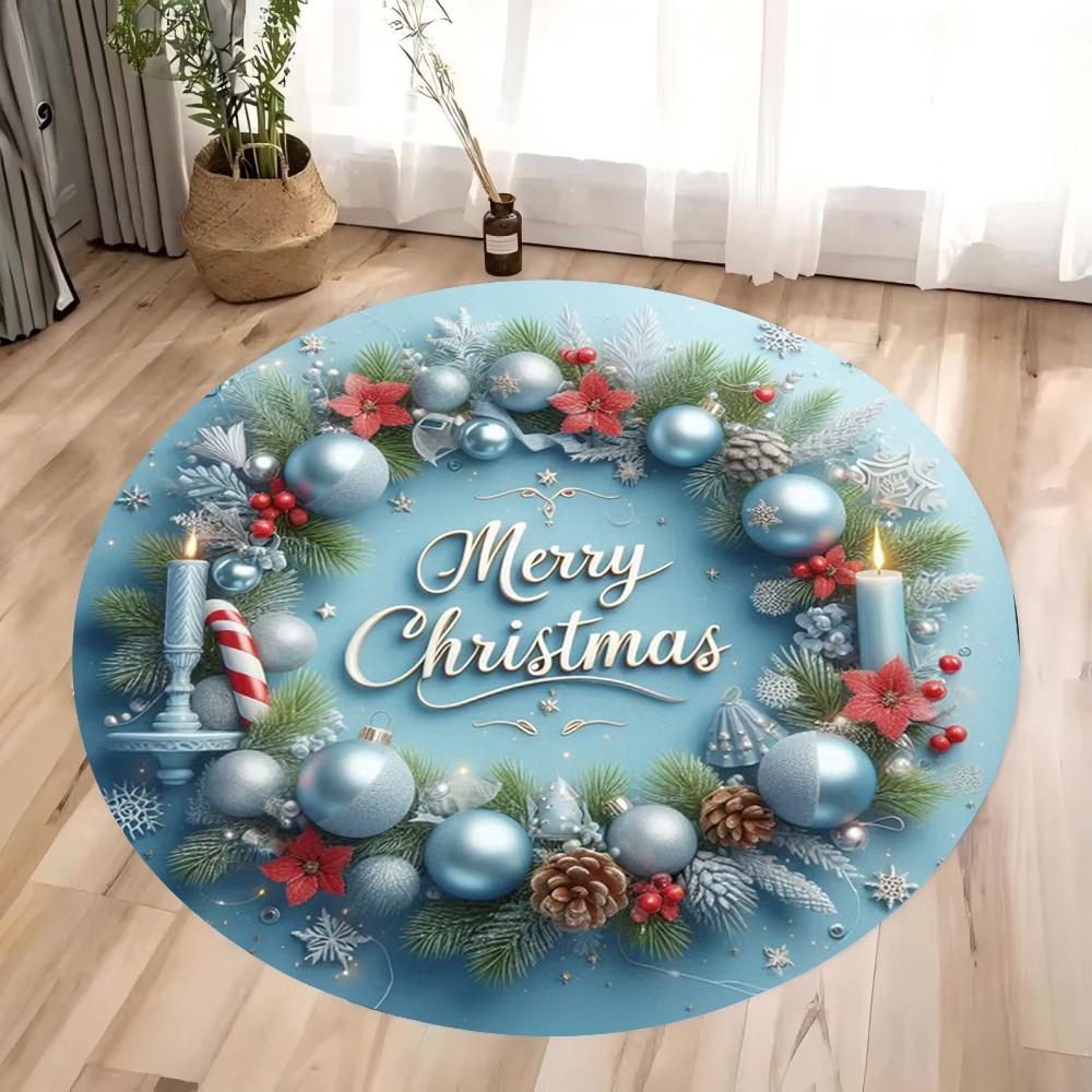 Merry Christmas Round Area Rug Bedroom Kitchen Mat Washable Indoor Floor Accent Bathroom Living Room Home Office Hallway Carpet