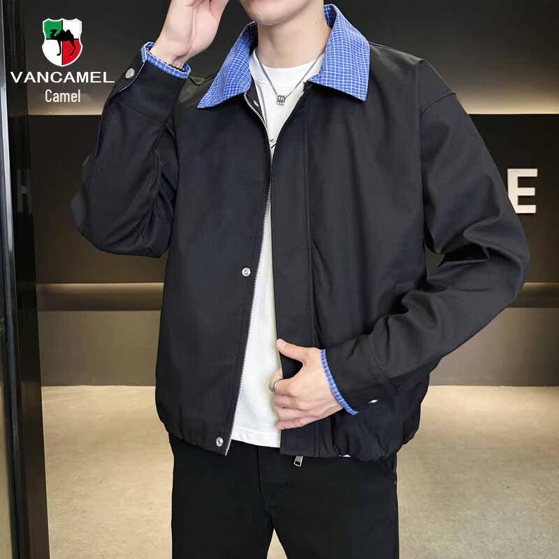 VANCAMEL Men s Spring Faux Two-Piece Color Block Jacket 2XL