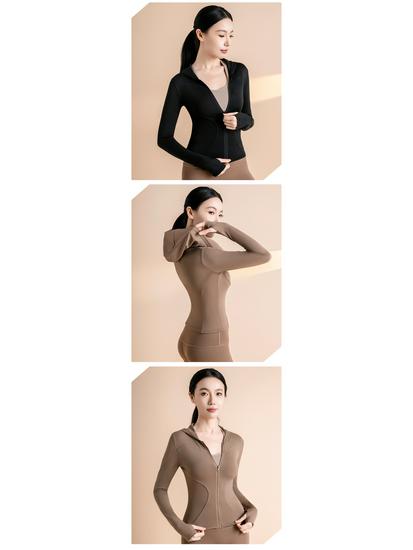 Hochelastischer Slim Kapuzen-Yoga-Cardigan - Winddichte Fitnessjacke zum Laufen, Radfahren und Yoga