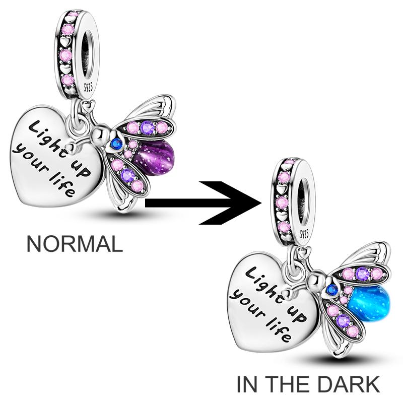 Charm-Perlen Charms Perlen-Charms Kupfer Polka-Dot Matroschka Leuchtender Glühwürmchen Rosa Schleifen-Perlen-Charms Kompatibel Mit DIY-Armbändern Schmuck