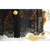 Summer Women Lace Hollow Out Peter Pan Collar Single-breasted Party Dresses Short Sleeve Female Robes with Belts