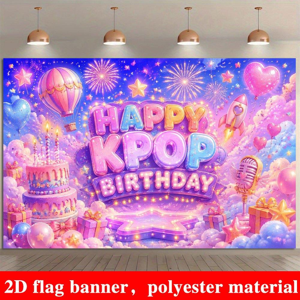 2D Flat Banner, Birthday Backdrop, Cake, Hot Air Balloon, Rocket, Heart Elements, Polyester