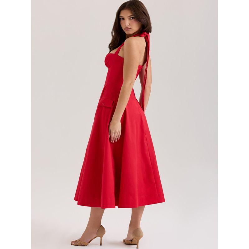 Hot and Romantic House Same Style French style Retro Elegant Hanging Neck Bow Lace-up Sexy Waist Hugging Dress