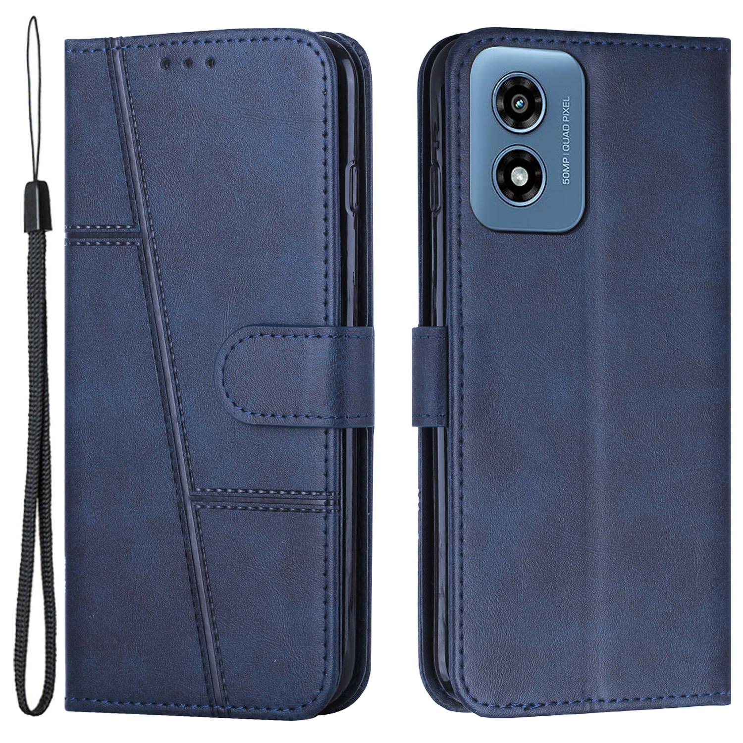 

For Motorola Moto E14 4G/G04 4G/G04s 4G/G24 4G Case Wallet Calf Texture PU Leather Stand Phone Cover Sapphire