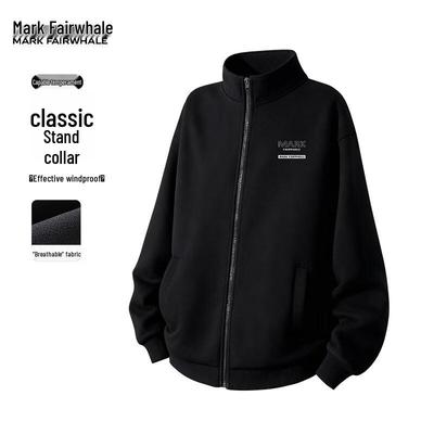 Mark Fairwhale Men's Stand Collar Loose Fit Sweatshirt Jacket