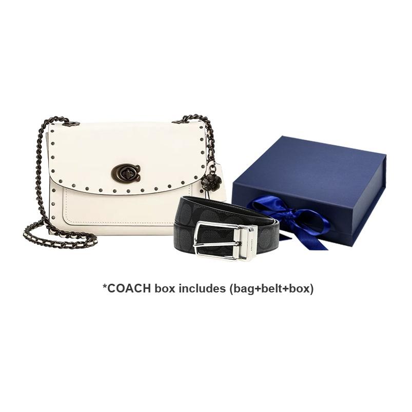 Coach Parker 18 Sweet Cool Style Turn Lock Logo Leather Studded Crossbody Shoulder Bag Small Women shoulder bag White 29389-BPCHK
