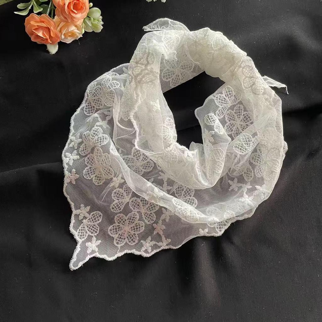 Pastoral French Lace Triangle Headscarf & Waistband Accessory - Women's Retro Sun Protection Silk Scarf