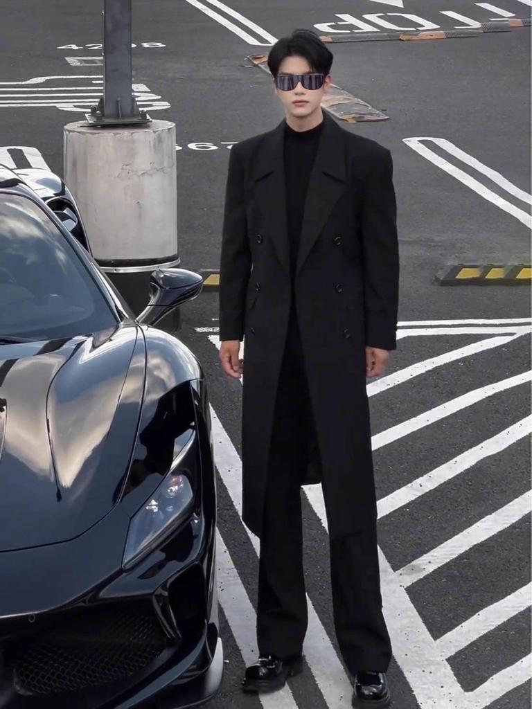 French-Inspired Men's Double-Breasted Trench Coat - Autumn/Winter, Mature Korean Trend, Drop Shoulder Woolen Style