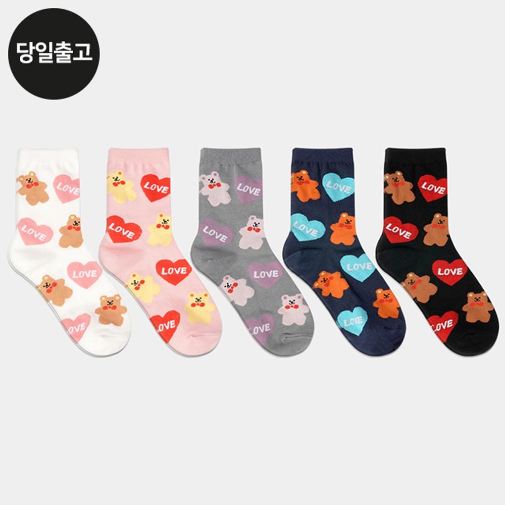 

PG Women s/Student Love Bear Medium Socks (5 Pairs) Set Daily Student Girls Fashion