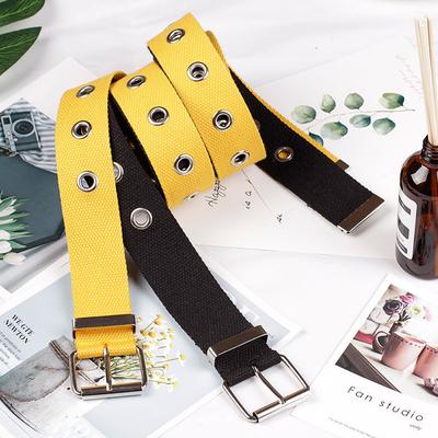 Men Women Fashion All Match Pin Buckle Hollow Out Holes Canvas Waist Belt