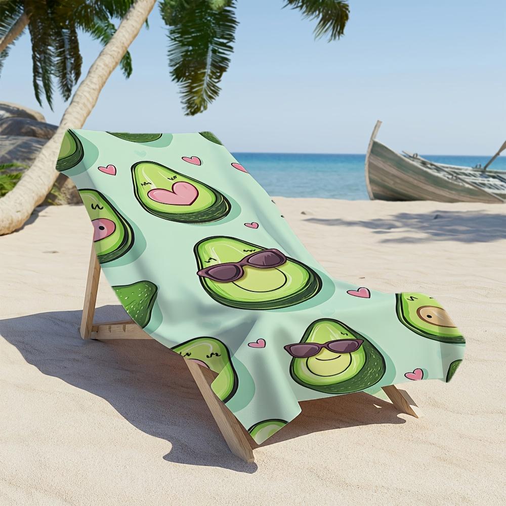 Kawaii Cartoon Avocado Microfiber Beach Towel 2D Flat Printed Sandproof Waterproof Cute Picnic Mat Travel Essentials Spring