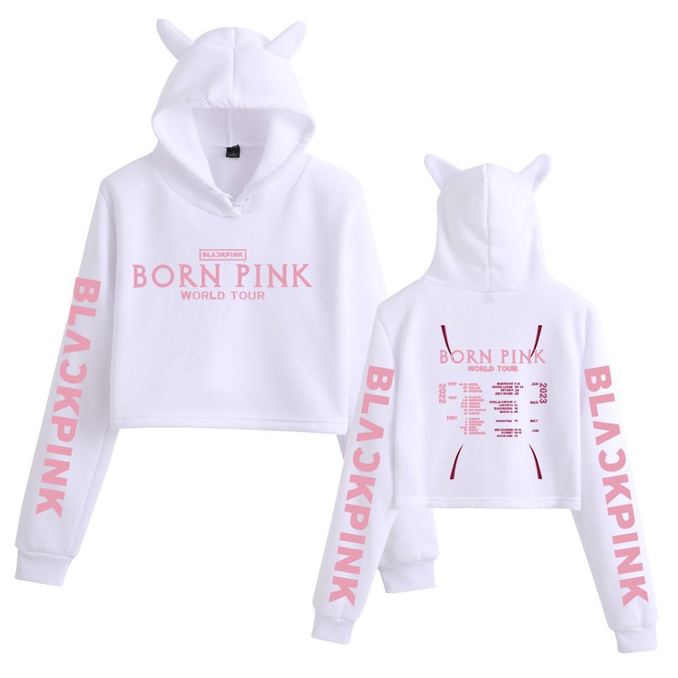 European Style Women's Cat Ear Cropped Hoodie with New Fashion Print