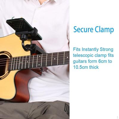 Soporte para teléfono para guitarra Montaje Apto para guitarras/ukuleles de 6-10 cm de grosor Clip Práctico Profesional