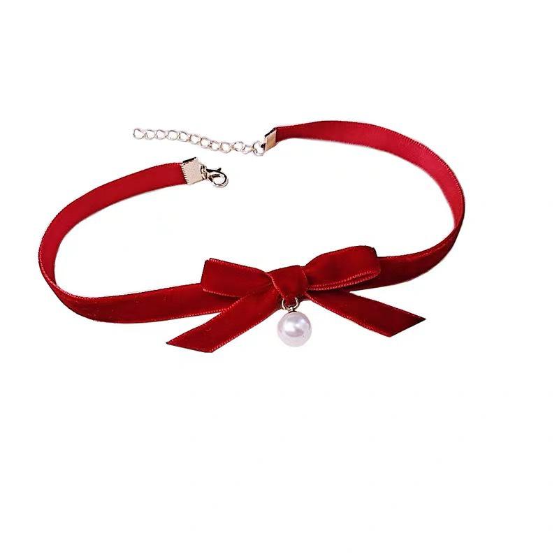 Prachtige Kerstfluwelen Strik Bel Choker Ketting voor Vrouwen