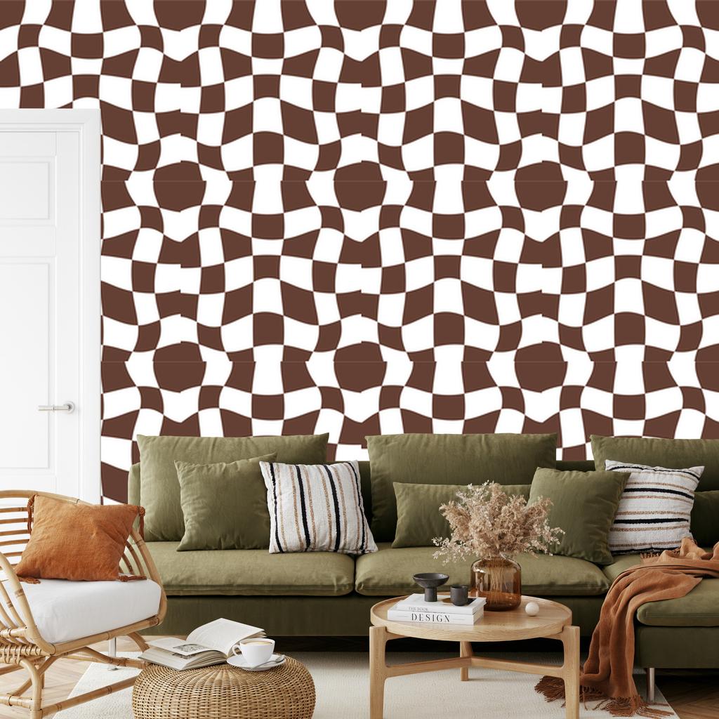Wallpaper Casual Checkerboard Rust and White for Living Room and Bedroom 50x1000