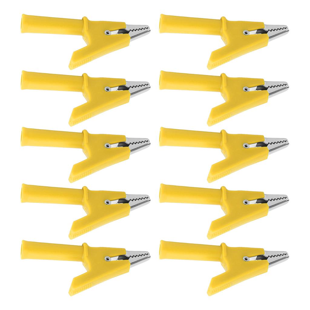 10Pcs Crocodile Clip Testing Clamp 10mm Opening 10A with 4mm Socket Accessory Set KitYellow