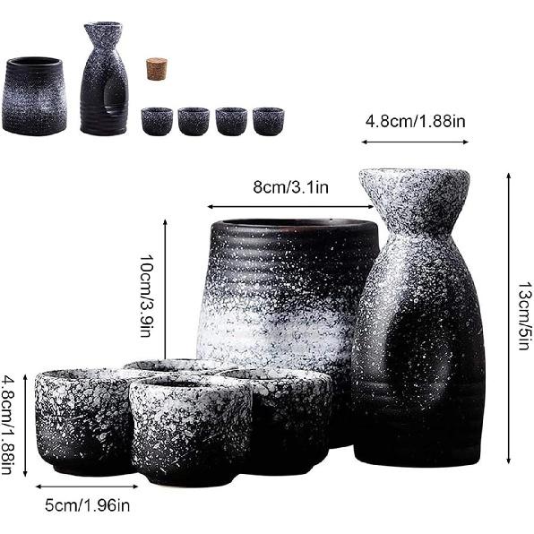 6 PCS Sake Set with Warmer, Japanese Traditional Ceramic Japanese Sake Cup Sets with Warmer, 1 Sake Pot, 4 Sake Cup and Warming Pot