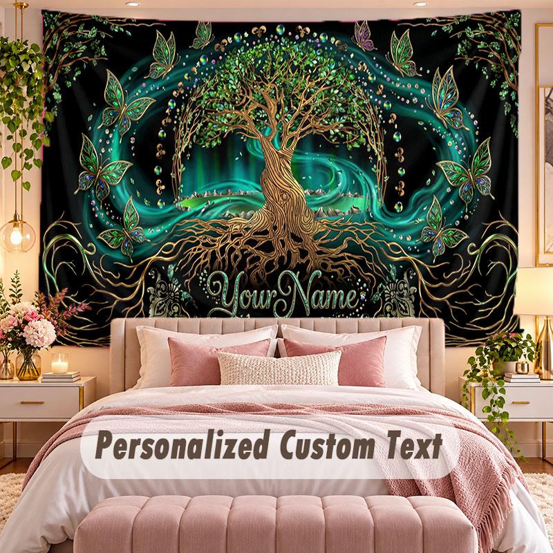 Baum des Lebens (171) Themen-Wandteppich, individuell mit Namen und Text, personalisierter Hänge-Wandteppich für Schlafzimmer, Wohnzimmer-Dekoration