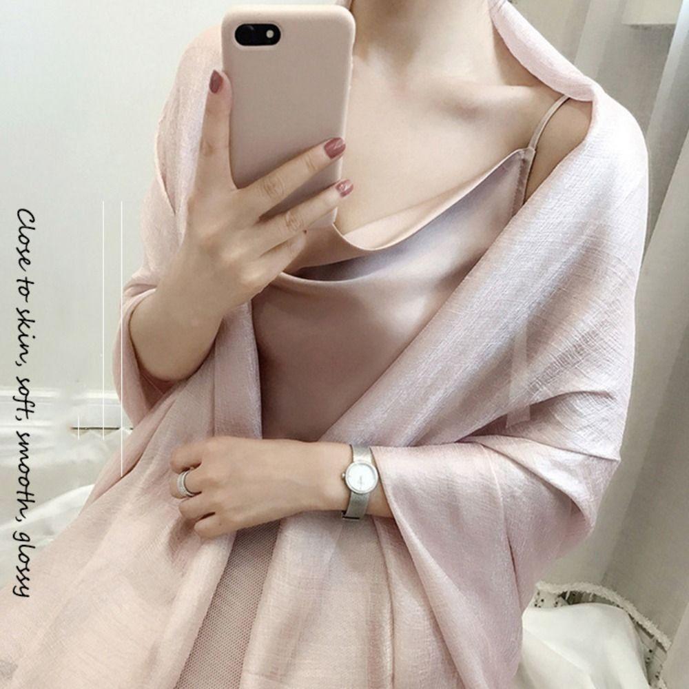 Pure Color Women Plain Scarf Linen Plus Size Hijab New Female Sunscreen Shawl