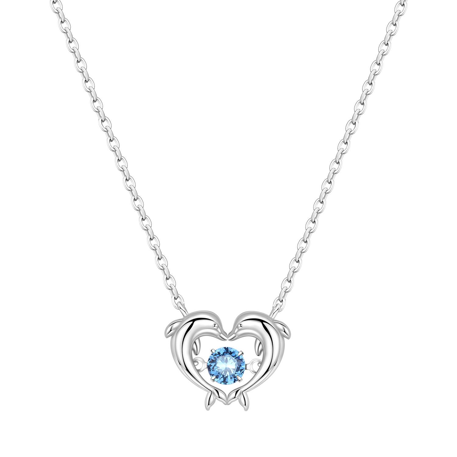 

PANPOKI 925 Silver Blue Zircon Dolphin Love Necklace Pendant Necklace for Women Birthday Gifts Fine Jewelry