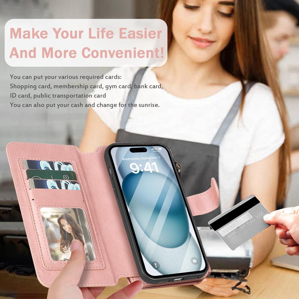 iPhone 16 Pro Multifunctional Leather Wallet Case with Detachable Magnetic Protection