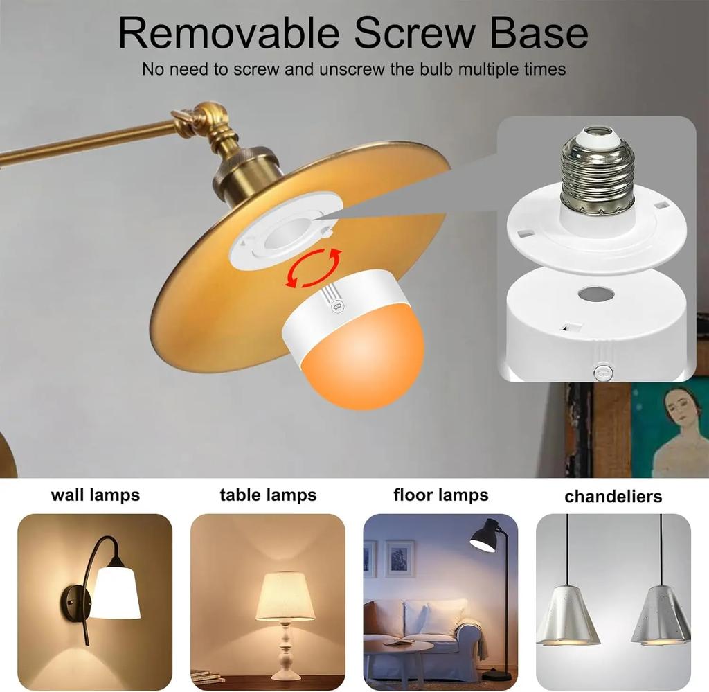 Modern LED Light Bulb Live Lamp RGB Dimmable Remote Control E27/E26 Universal Interface No Wiring Charging Type Wall Lamp Bulb