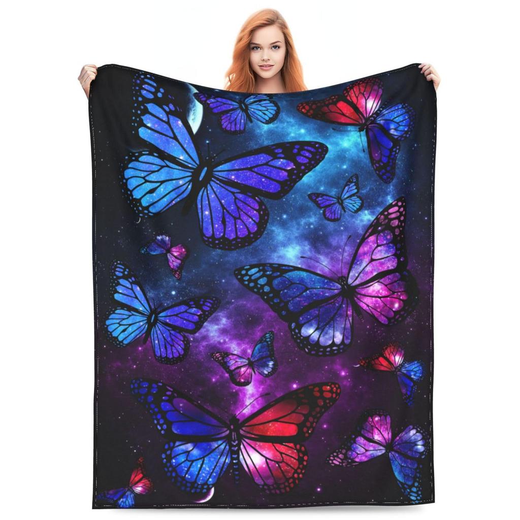Purple Butterfly Flannel Blanket Watercolor Pattern Blanket Home Office Nap Blanket Air Conditioning Blanket