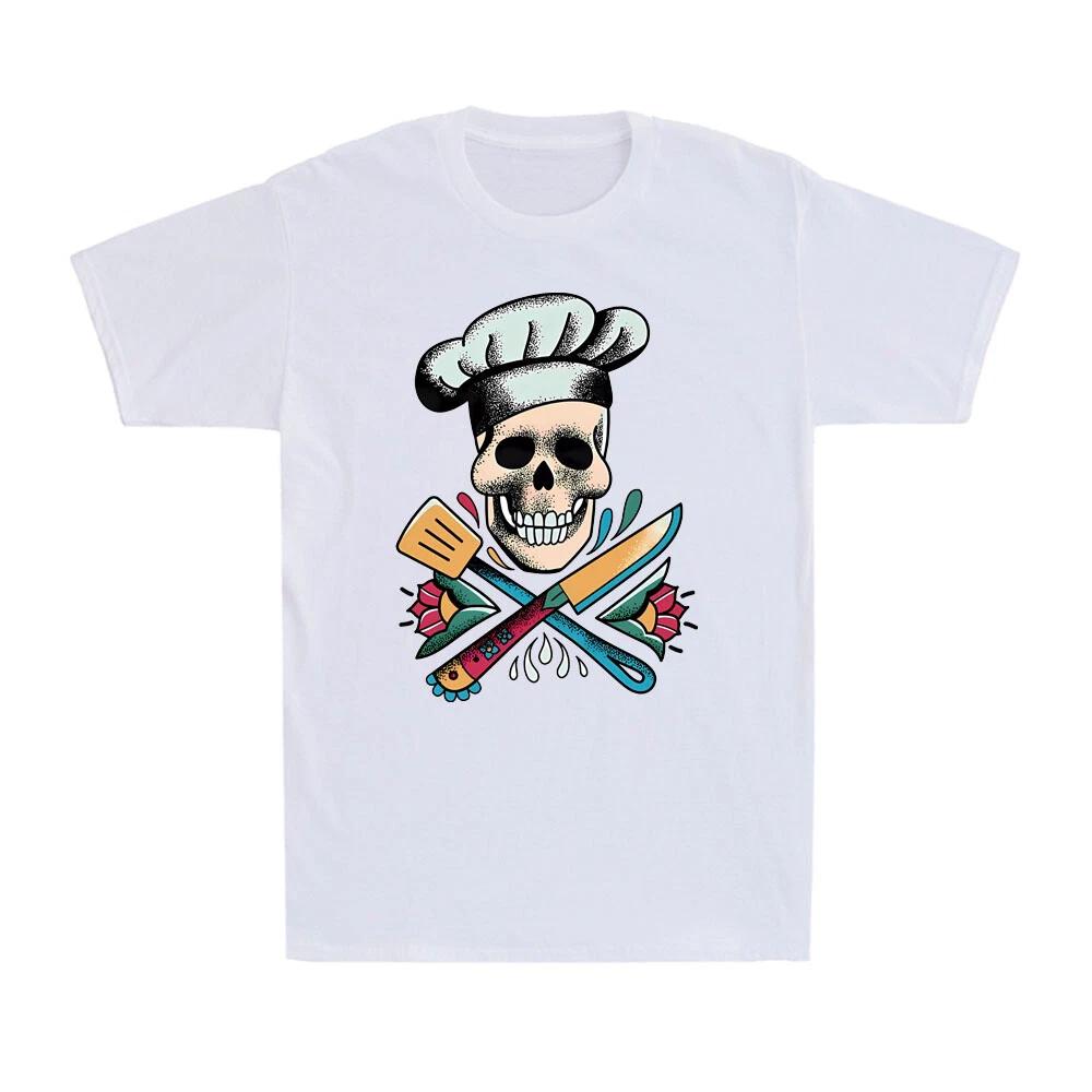 Fun Skeleton Chef Cooking Kitchen T-shirt Comfortable Breathable for Everyday Men Clothing  T Shirts