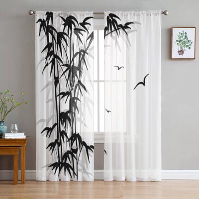Schwarze Bambus-Vogel-Gardinen für Wohnzimmer, Schlafzimmer, Tüllvorhänge, Küchenfensterbehandlungen, Panel-Vorhänge