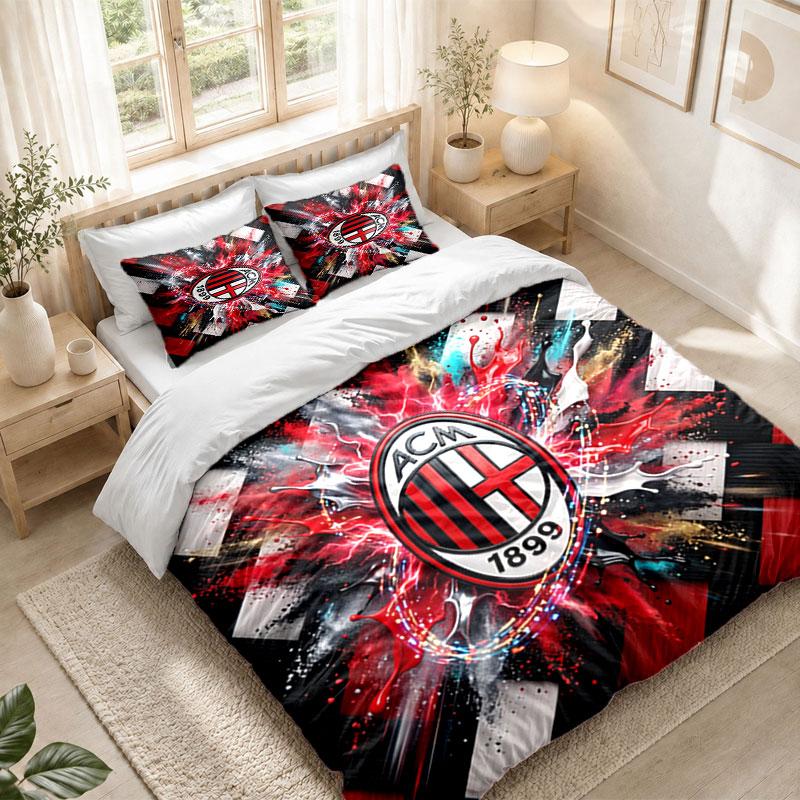 Bedding Set 1 Duvet Cover 2 Pillowcases AC Milan Print Bedroom Home Decoration