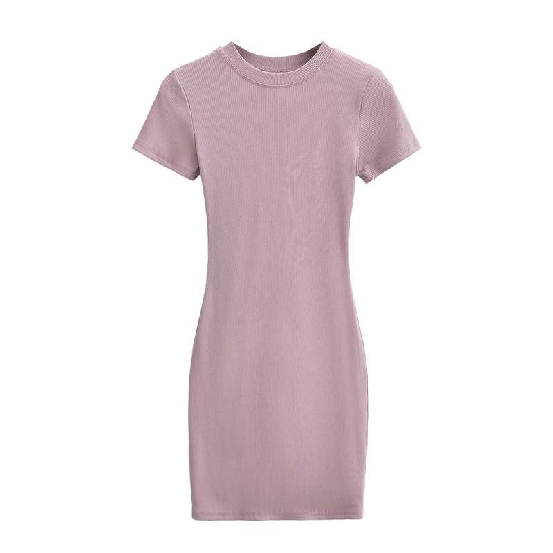 Amerikanischer Stil Schlankes Rundhals-Kurzarm-Bodycon-Kleid - Damen Stretch, Sexy, Reine Begierde Kurzer Rock