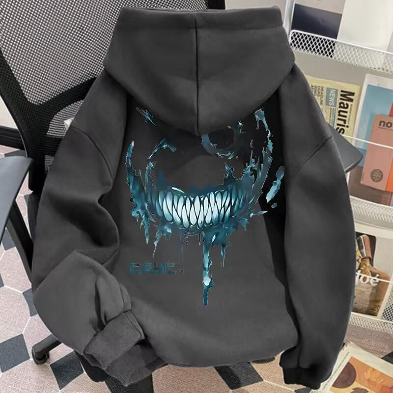 Men's hooded sweatshirt autumn and winter versatile loose clown print plus velvet thickened top street fashion sweatshirt