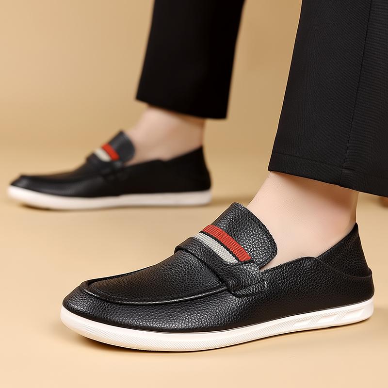 Soft Comfortable Leather Business Casual Shoes Flat Bottomed Non Slip Gentlemen's Versatile Loafers Men's Low Cut Walking Shoes