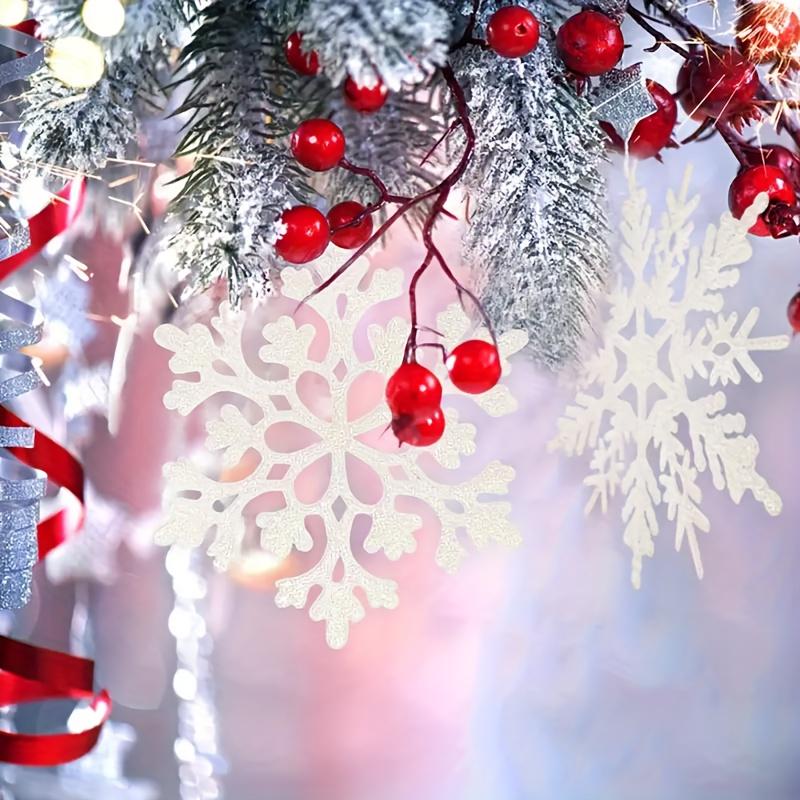10pcs Festive Snowflake Ornaments - Dazzling Plastic Hanging Pendants for Holiday Decorations, 10cm, Festive Tree Decorations