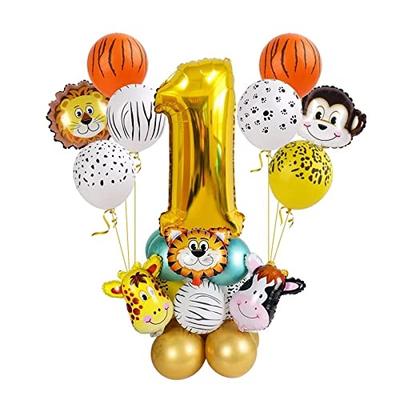 27-Piece Set of 1st Birthday Balloon Decorations, Animal Designs for Girls and Boys, Birthday Decorations, Lion, Tiger, Cow, Giraffe, and Monkey.