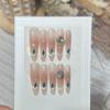 Handmade Press On Nail French Gentle Sparkling Cat Eye Blue Diamond Light Luxury Long Stiletto Fake Nail Patch Artificial Nail Reusable