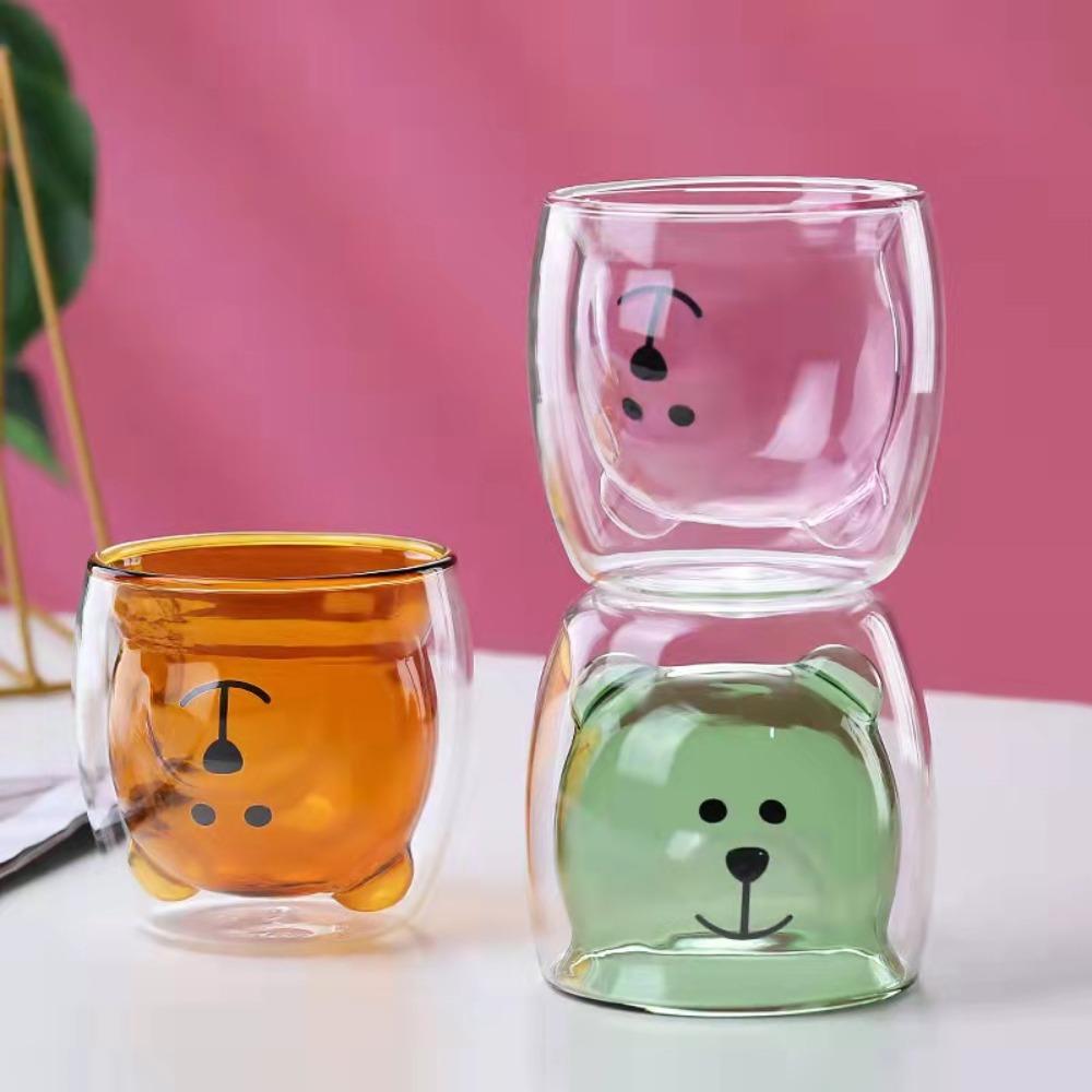 Dvoustěnný skleněný hrnek na kávu Kreslený medvěd Láhev na džus a mléko Jednoduchý hrnek na whisky, koktejl, víno Dárek