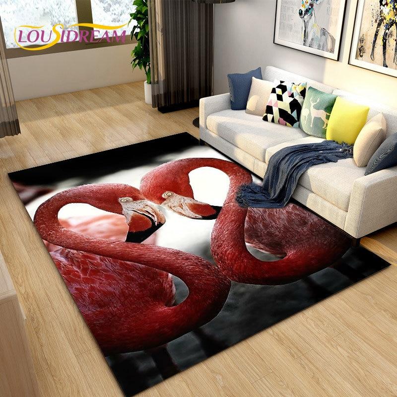 Tapete criativo nórdico 3D Flamingo Bird Area, tapete para sala de estar, quarto, sofá, cozinha, banheiro, capacho, tapete antiderrapante