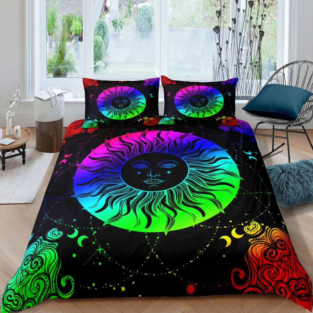 Comforter Sun Moon Queen Bohemian Black And White Print Yin Yang Comforter Galaxy Star Twin Bedding Set
