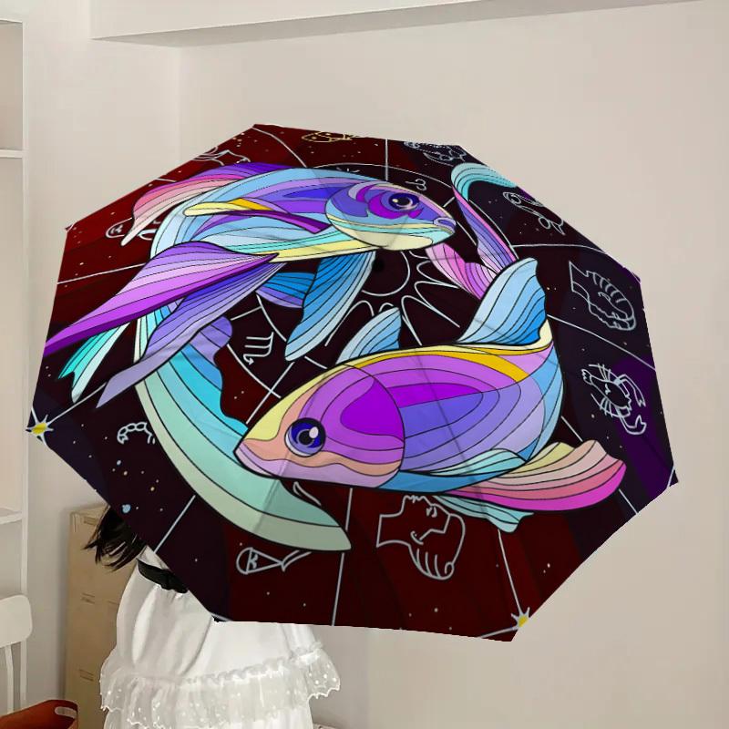1pc Zodiac Pisces Celestial Fish Artwork Umbrella with Plastic Handle,Suitable for All Seasons Home Travel Outdoor UmbrellaDD1113