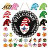 Festive Wooden Door Decoration 1 Set Interchangeable Welcome Sign with Seasonal Hat Accessories Gnome Hats Highland Cow Hanging Front Home