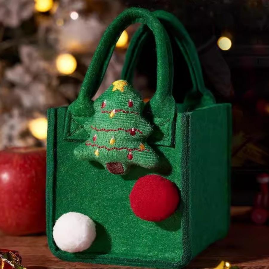 1pcChristmas Gift Bag Party Felt Tote Bag Cute Santa Claus Christmas Tree Red Green Gift Packaging Bag Baking Chocolate Candy Co