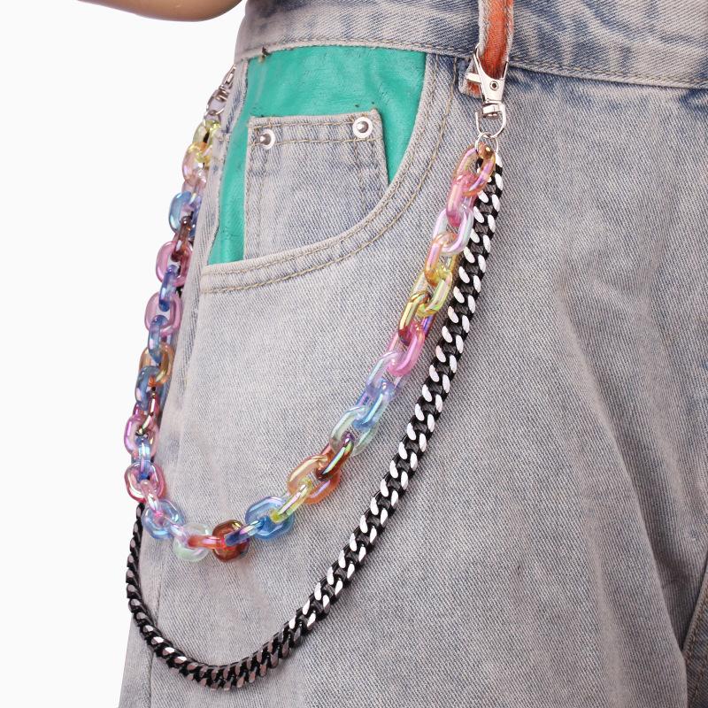 

Candy Colors Trousers Chain Keychain for Women Pants Chains Multi Layer Belt Waist Keychains Hip Hop Hook Jewelry Accessories чёрный
