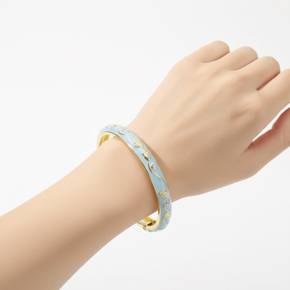 Small Floral Chinese Flower Bangle Enamel Women's Hand Bracelet Vintage Cloisonne Bangle Ladies