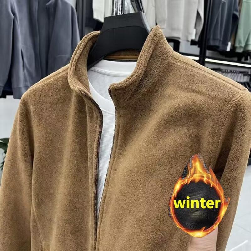 Large Size Men's Autumn And Winter Sweatshirt Zipper Stand Collar Long Sleeve Thickened Fleece Solid Color Loose Casual Jacket