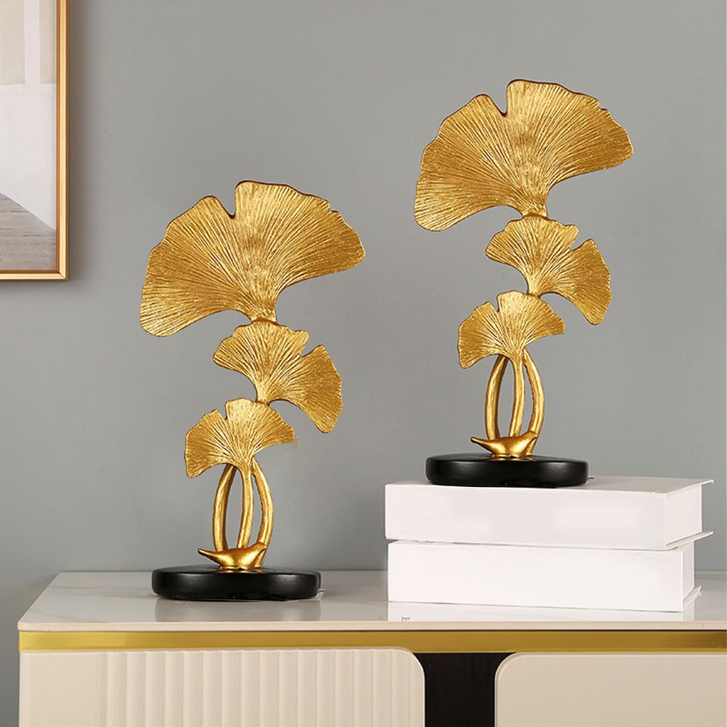 Resin Nordic Ginkgo Three Leaf Crafts Sculpture European Modern Desktop Ornament Model For Living Room Hallway Home Decoration
