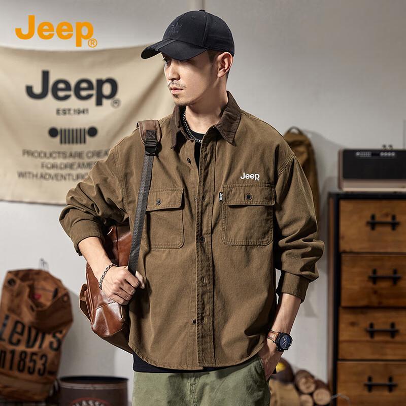 JEEP Men's Casual 100% Cotton Long-Sleeve Shirt